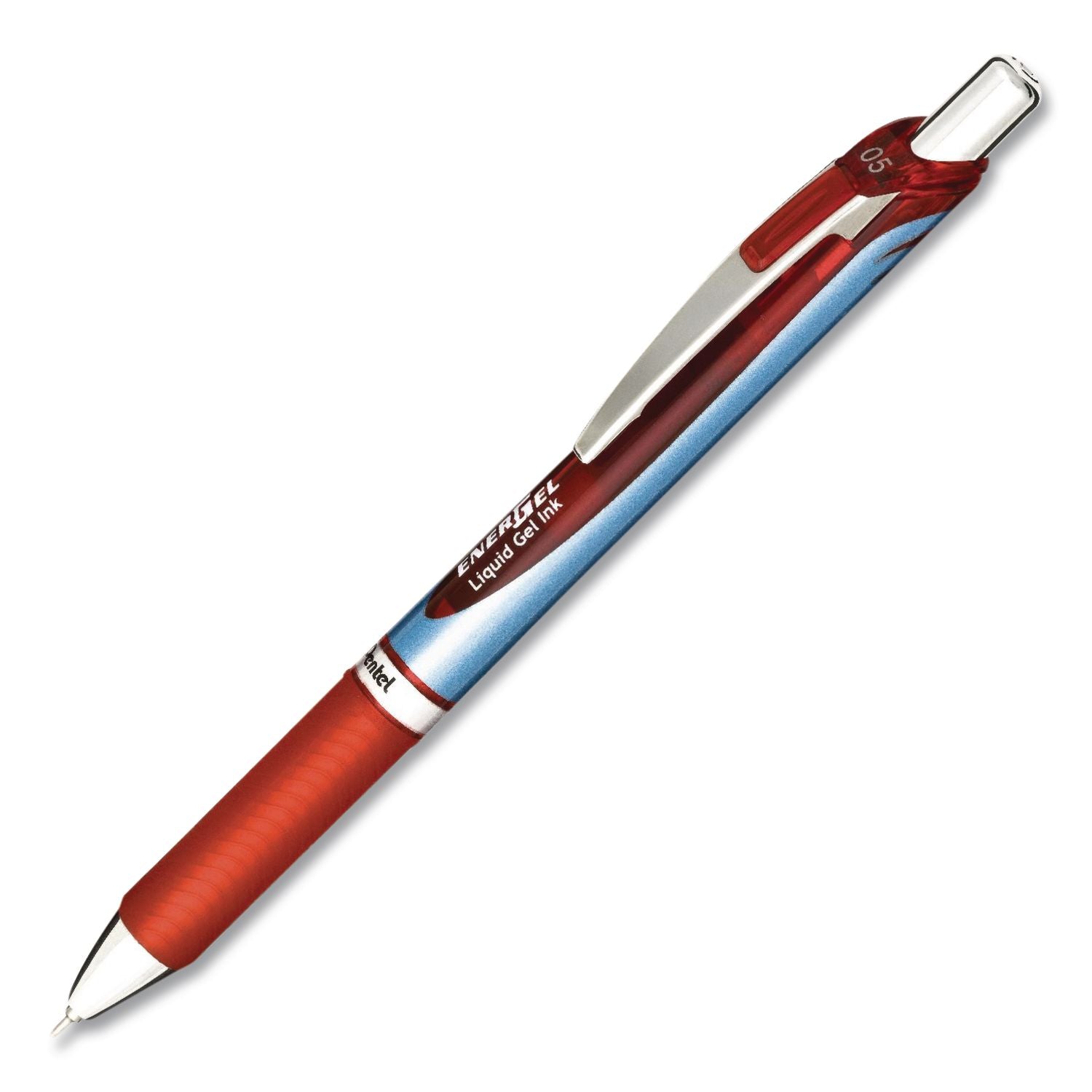 EnerGel EnerGel RTX Liquid Gel Pens - Fine Pen Point - 0.5 mm Pen Point Size - Needle Pen Point Style - Refillable - Retractable - Red Gel-based Ink - Blue Barrel - Stainless Steel Tip - 12 / Box
