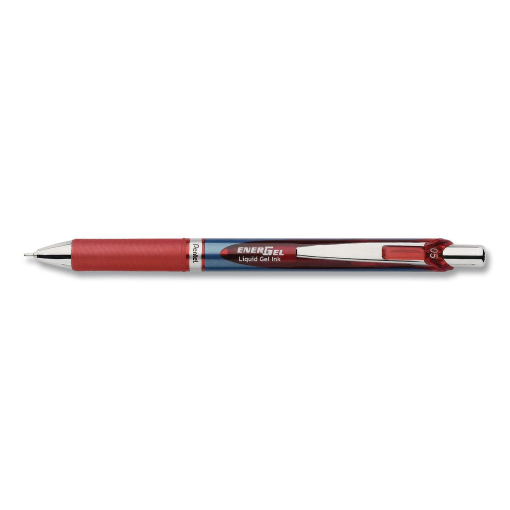 EnerGel EnerGel RTX Liquid Gel Pens - Fine Pen Point - 0.5 mm Pen Point Size - Needle Pen Point Style - Refillable - Retractable - Red Gel-based Ink - Blue Barrel - Stainless Steel Tip - 12 / Box