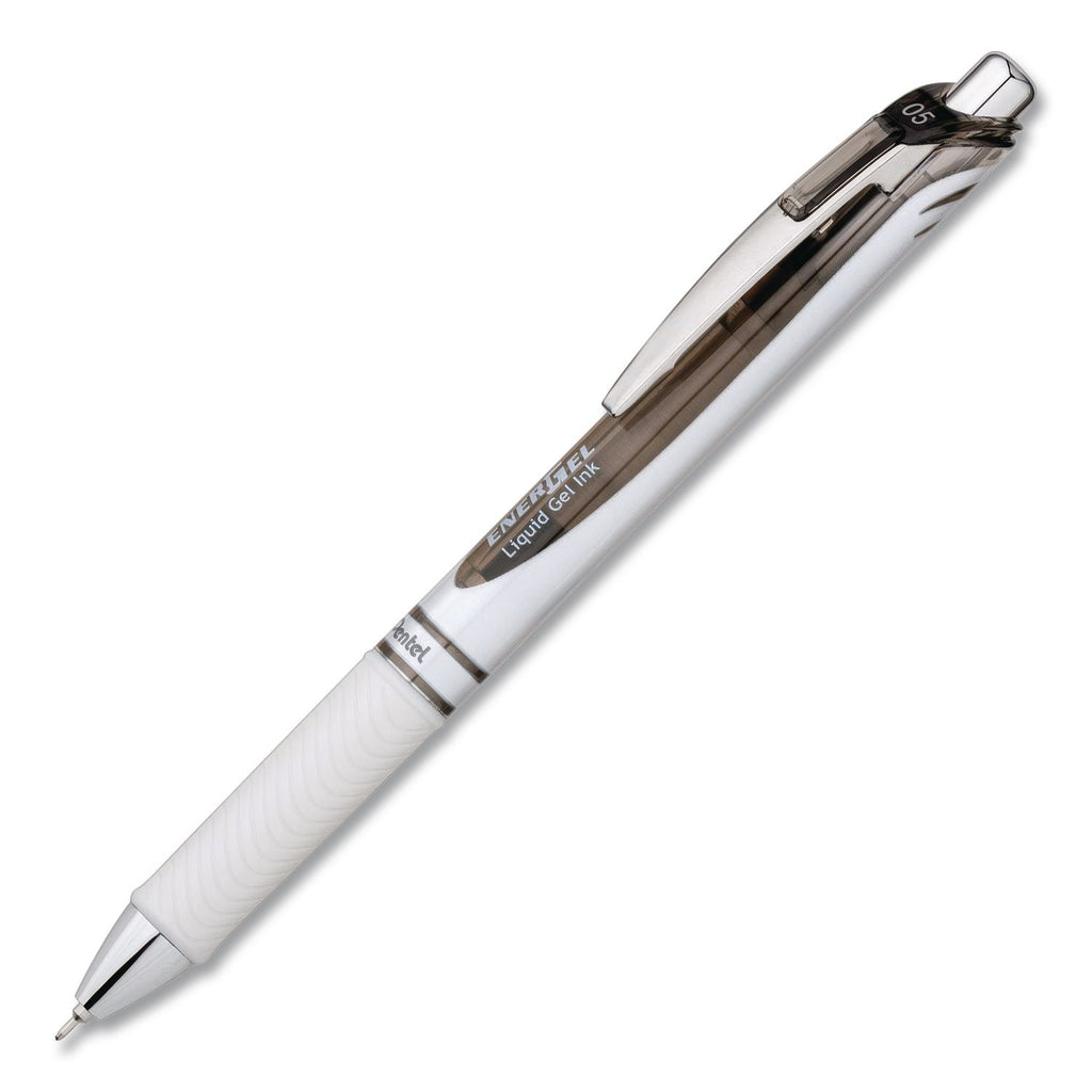 EnerGel EnerGel Pearl Liquid Gel Pens - Fine Pen Point - 0.5 mm Pen Point Size - Needle Pen Point Style - Refillable - Retractable - Black Gel-based Ink - Pearl White Barrel - Stainless Steel Tip - 1 Dozen