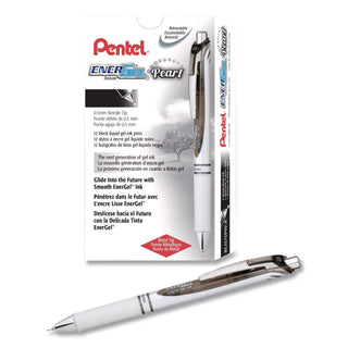 EnerGel EnerGel Pearl Liquid Gel Pens - Fine Pen Point - 0.5 mm Pen Point Size - Needle Pen Point Style - Refillable - Retractable - Black Gel-based Ink - Pearl White Barrel - Stainless Steel Tip - 1 Dozen