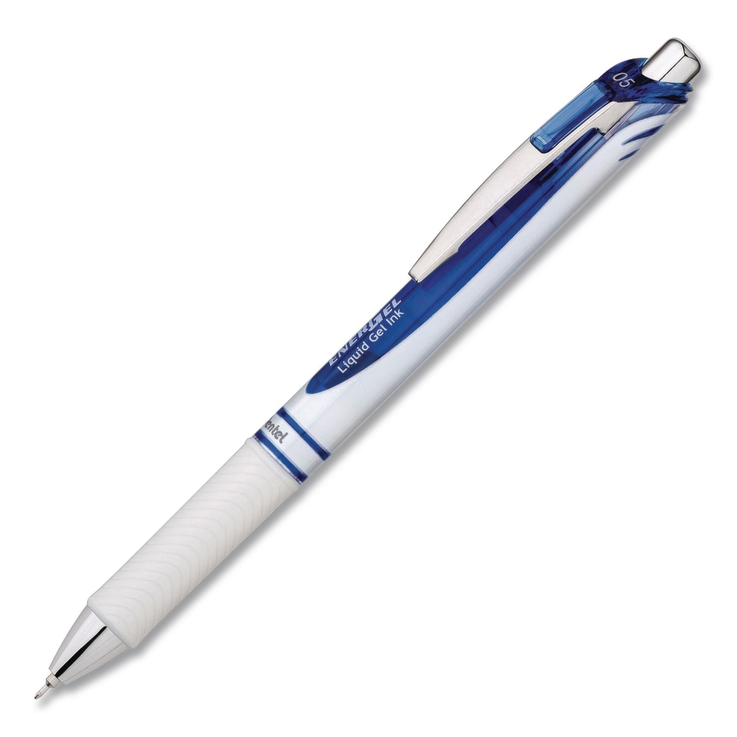 EnerGel EnerGel Pearl Liquid Gel Pens - Fine Pen Point - 0.5 mm Pen Point Size - Needle Pen Point Style - Refillable - Retractable - Blue Gel-based Ink - Pearl White Stainless Steel Barrel - 1 Dozen