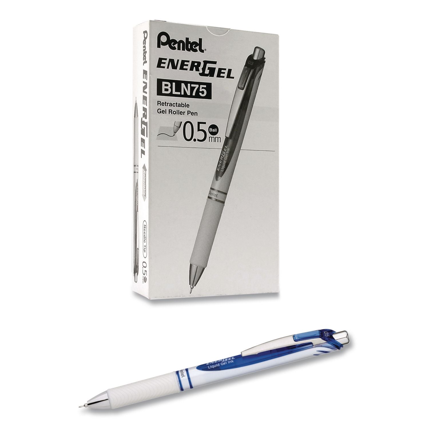 EnerGel EnerGel Pearl Liquid Gel Pens - Fine Pen Point - 0.5 mm Pen Point Size - Needle Pen Point Style - Refillable - Retractable - Blue Gel-based Ink - Pearl White Stainless Steel Barrel - 1 Dozen