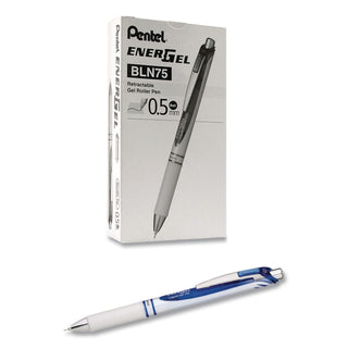 EnerGel EnerGel Pearl Liquid Gel Pens - Fine Pen Point - 0.5 mm Pen Point Size - Needle Pen Point Style - Refillable - Retractable - Blue Gel-based Ink - Pearl White Stainless Steel Barrel - 1 Dozen
