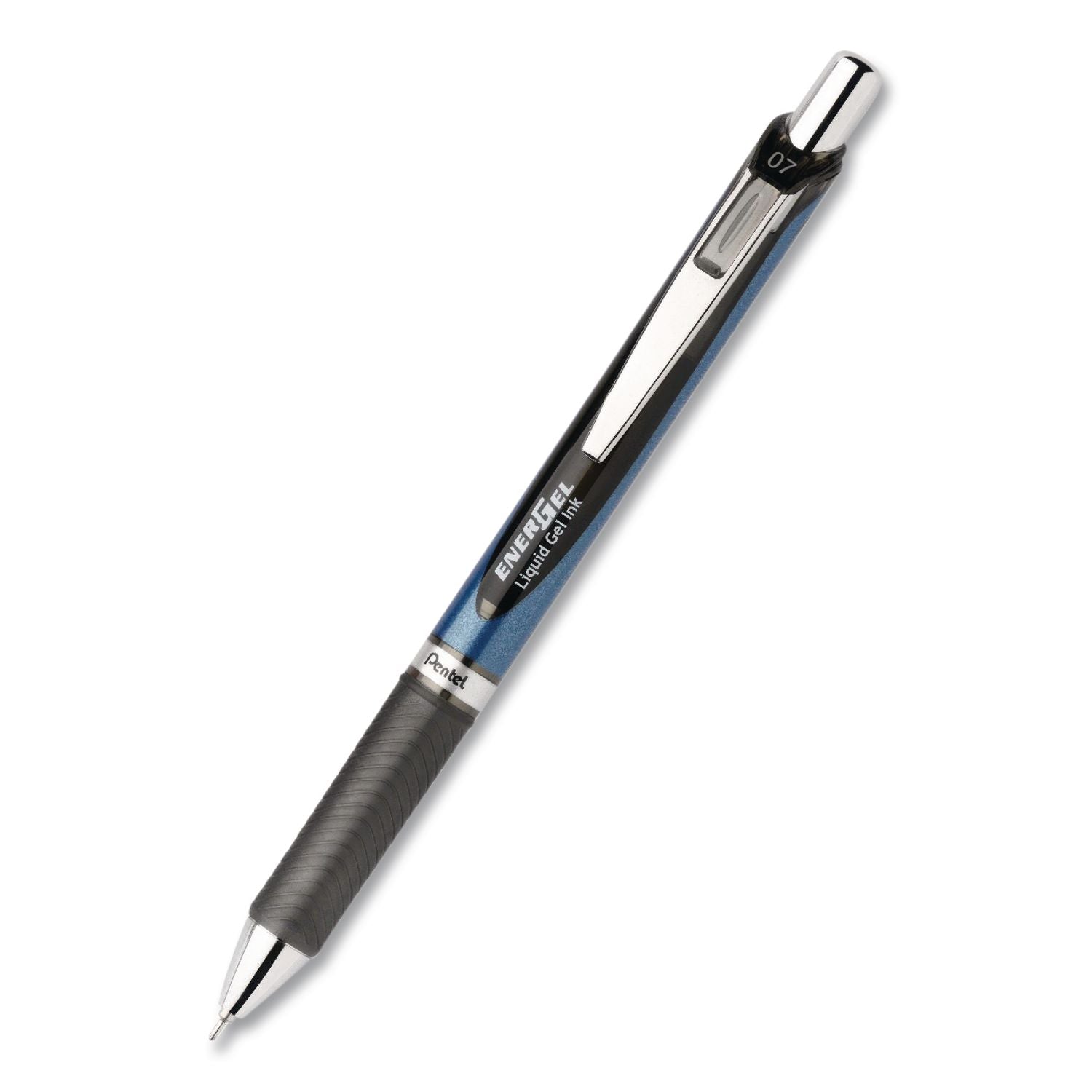 EnerGel EnerGel RTX Liquid Gel Pen - Medium Pen Point - 0.7 mm Pen Point Size - Needle Pen Point Style - Refillable - Retractable - Black Gel-based Ink - Black, Stainless Steel, Blue Barrel - Metal Tip - 1 Dozen
