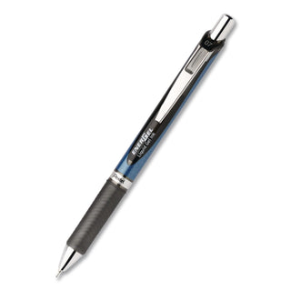 EnerGel EnerGel RTX Liquid Gel Pen - Medium Pen Point - 0.7 mm Pen Point Size - Needle Pen Point Style - Refillable - Retractable - Black Gel-based Ink - Black, Stainless Steel, Blue Barrel - Metal Tip - 1 Dozen