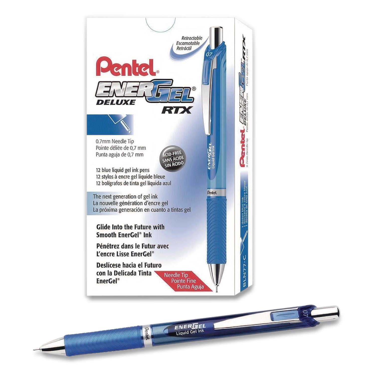 EnerGel RTX Gel Pen, Retractable, Medium 0.7 mm Needle Tip, Blue Ink, Blue/Light Blue Barrel