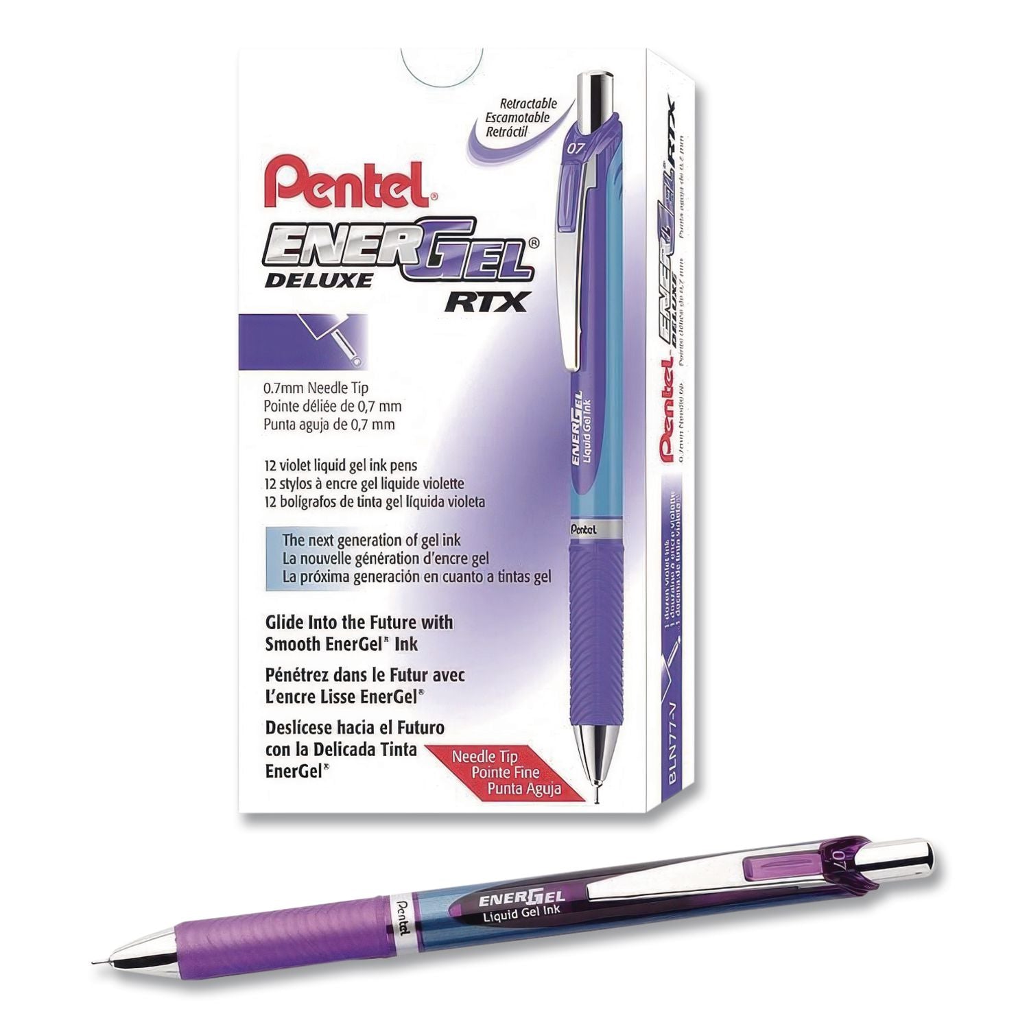 EnerGel RTX Gel Pen, Retractable, Medium 0.7 mm Needle Tip, Violet Ink, Violet/Blue Barrel