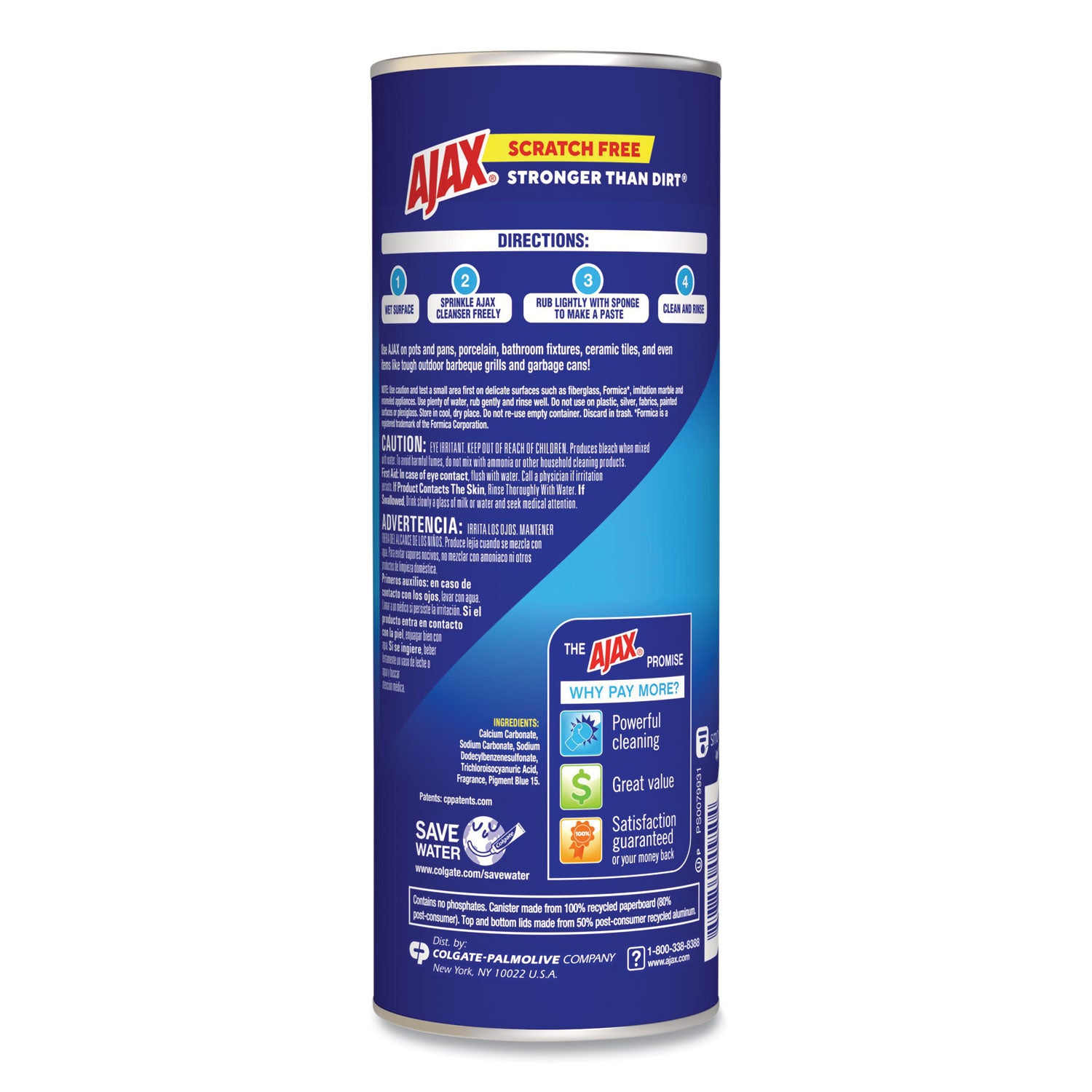 AJAX Powder Cleanser With Bleach - 21 oz (1.31 lb) - 1 Each - Non-scratching, Phosphate-free - White