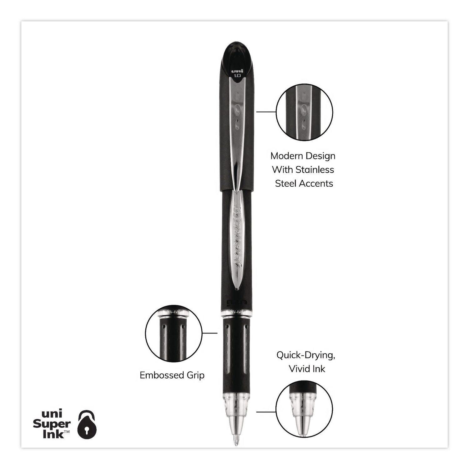 Jetstream Stick Hybrid Gel Pen, Bold 1 mm, Black Ink, Black/Silver Barrel