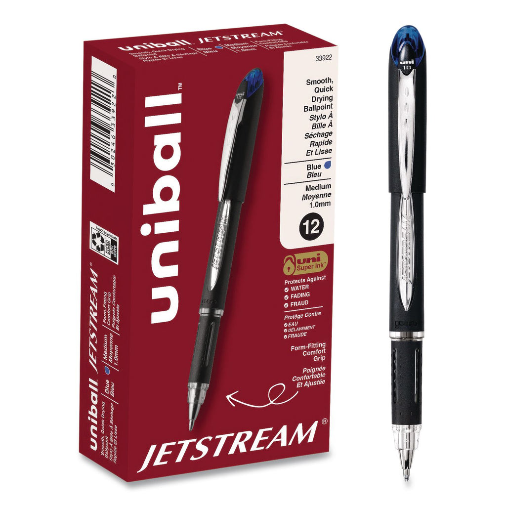 Jetstream Stick Hybrid Gel Pen, Bold 1 mm, Blue Ink, Black/Silver/Blue Barrel