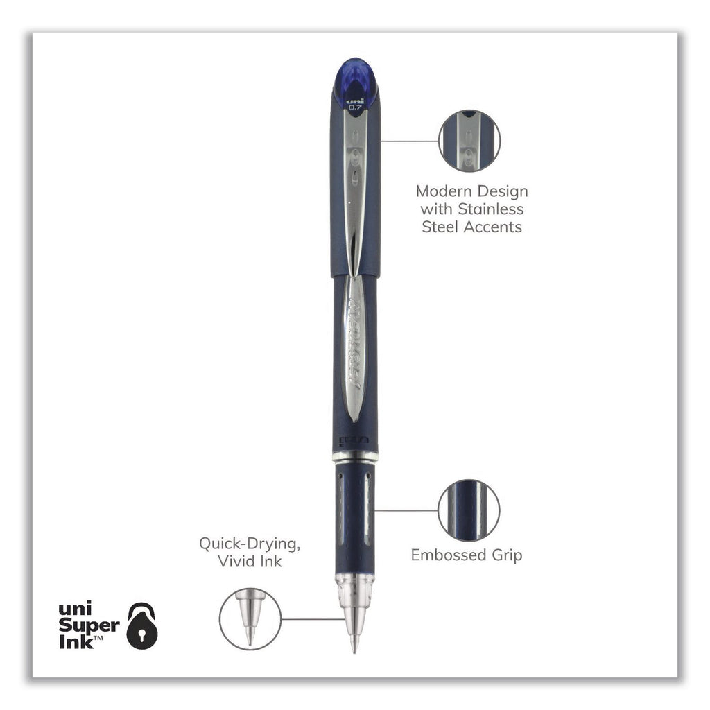 Jetstream Hybrid Gel Pen, Stick, Fine 0.7 mm, Blue Ink, Blue/Silver Barrel