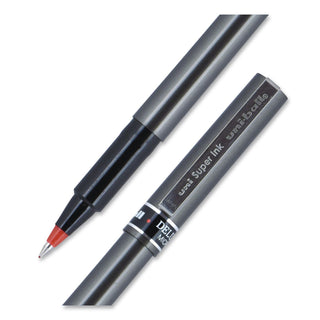 Deluxe Roller Ball Pen, Stick, Extra-Fine 0.5 mm, Red Ink, Metallic Gray/Black/Red Barrel, Dozen