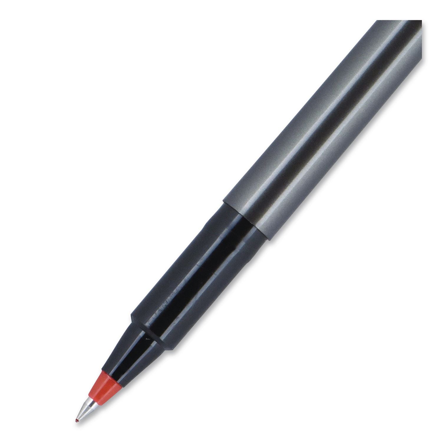 Deluxe Roller Ball Pen, Stick, Extra-Fine 0.5 mm, Red Ink, Metallic Gray/Black/Red Barrel, Dozen