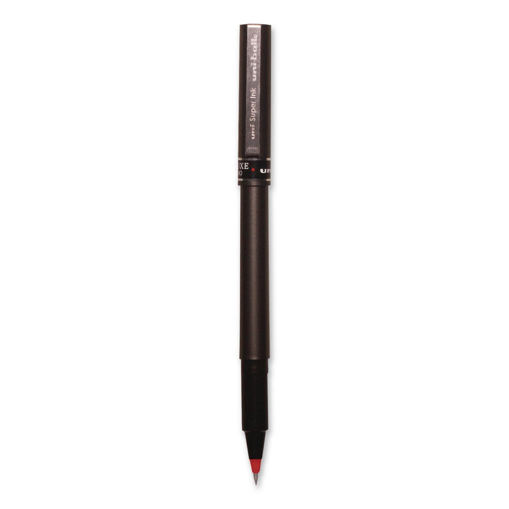 Deluxe Roller Ball Pen, Stick, Extra-Fine 0.5 mm, Red Ink, Metallic Gray/Black/Red Barrel, Dozen
