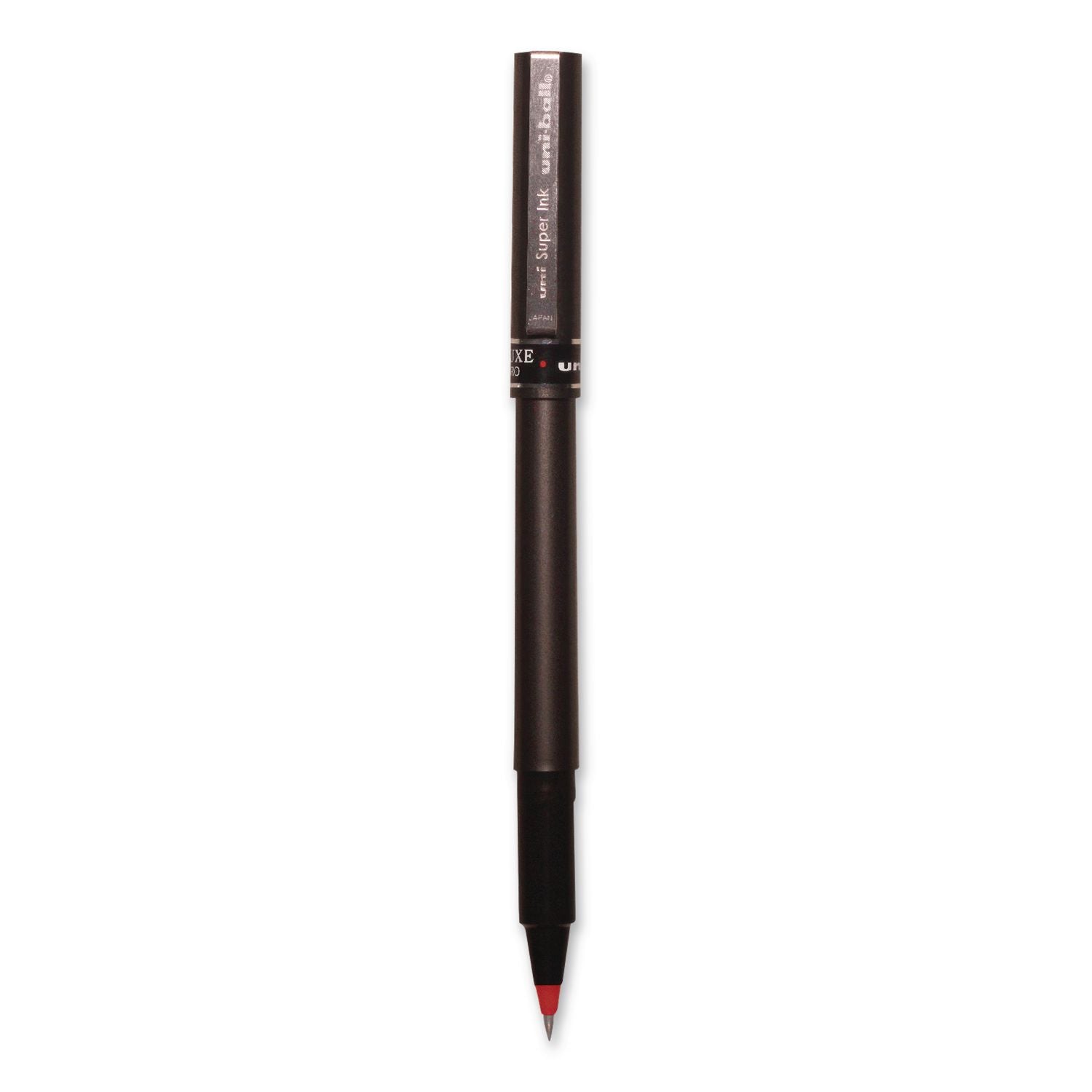Deluxe Roller Ball Pen, Stick, Extra-Fine 0.5 mm, Red Ink, Metallic Gray/Black/Red Barrel, Dozen