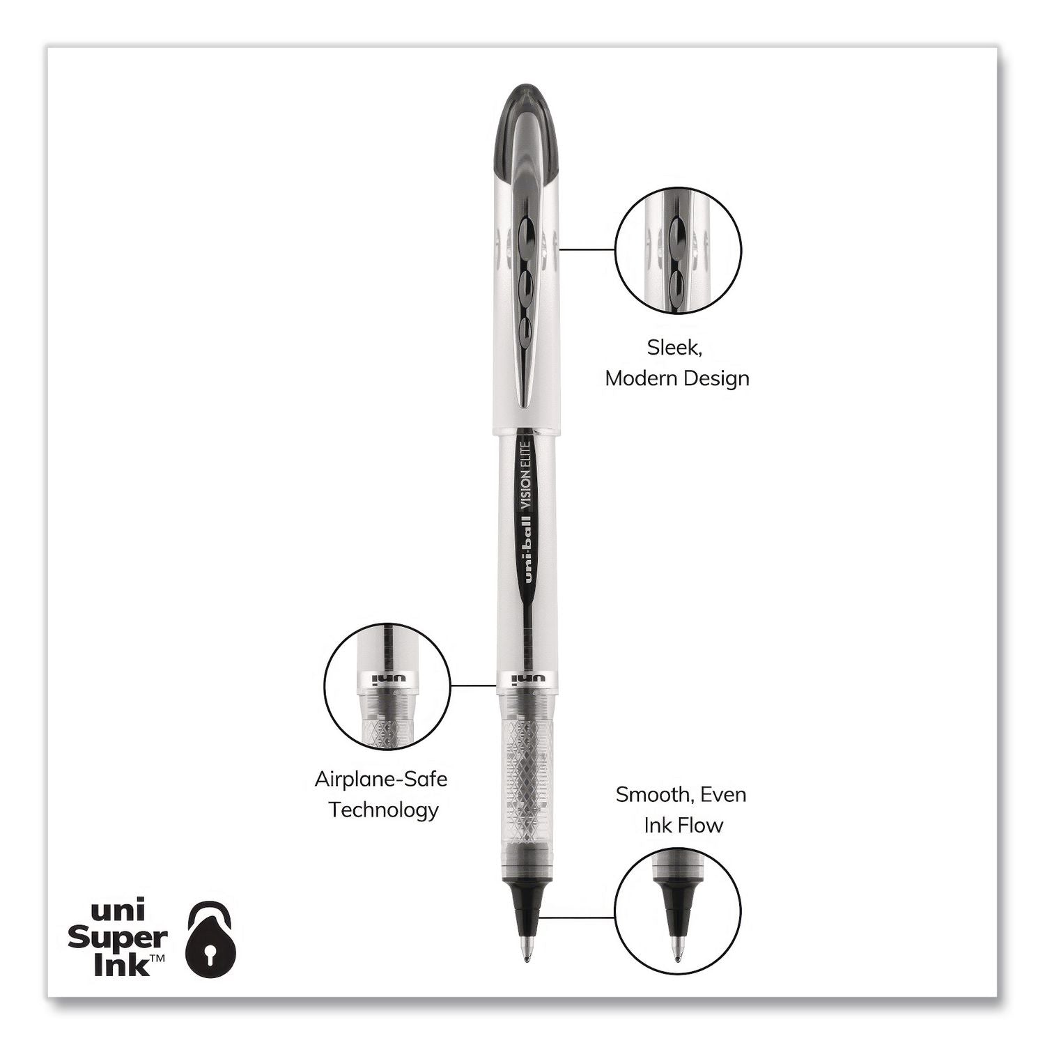 uni-ball - Vision Elite Roller Ball Stick Water-Proof Pen, Black Ink, Bold, Sold as 1 EA