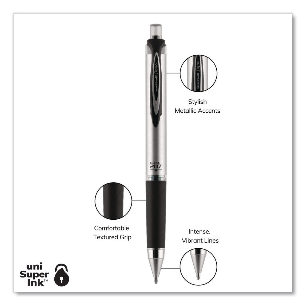 uni-ball - 207 Impact Roller Ball Retractable Gel Pen, Black Ink, Bold, Sold as 1 EA