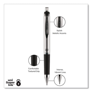 uniball 207 Impact RT Gel Pens - Bold Pen Point - 1 mm Pen Point Size - Refillable - Retractable - Black Gel-based Ink - Metallic Barrel - 1 Dozen
