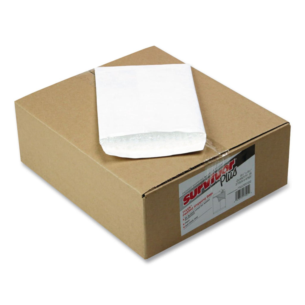 Bubble Mailer of DuPont Tyvek, #0, Air Cushion, Redi-Strip Adhesive Closure, 6.5 x 9.5, White, 25/Box