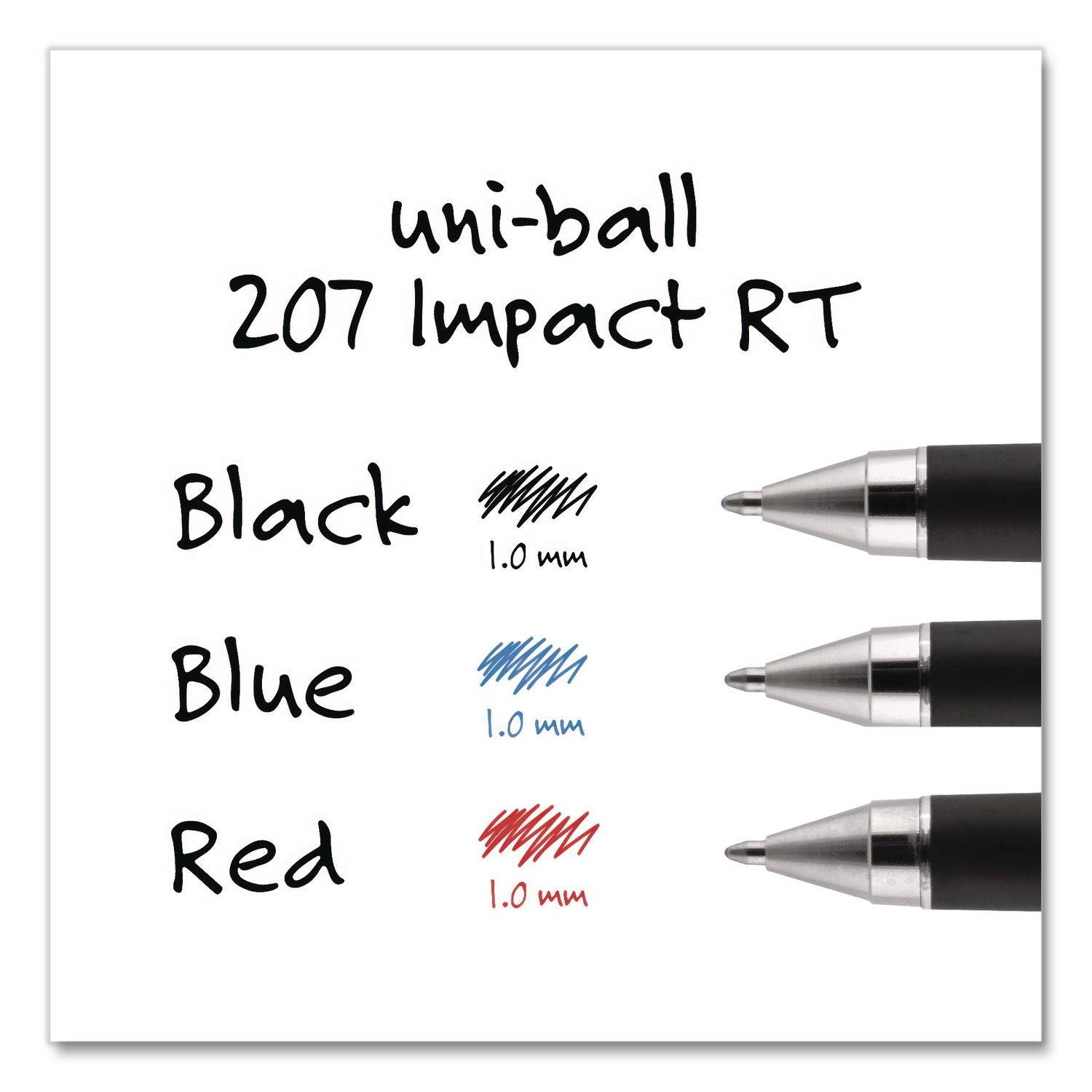 uniball 207 Impact RT Gel Pens - Bold Pen Point - 1 mm Pen Point Size - Refillable - Retractable - Blue Gel-based Ink - Metallic Barrel - 1 Dozen