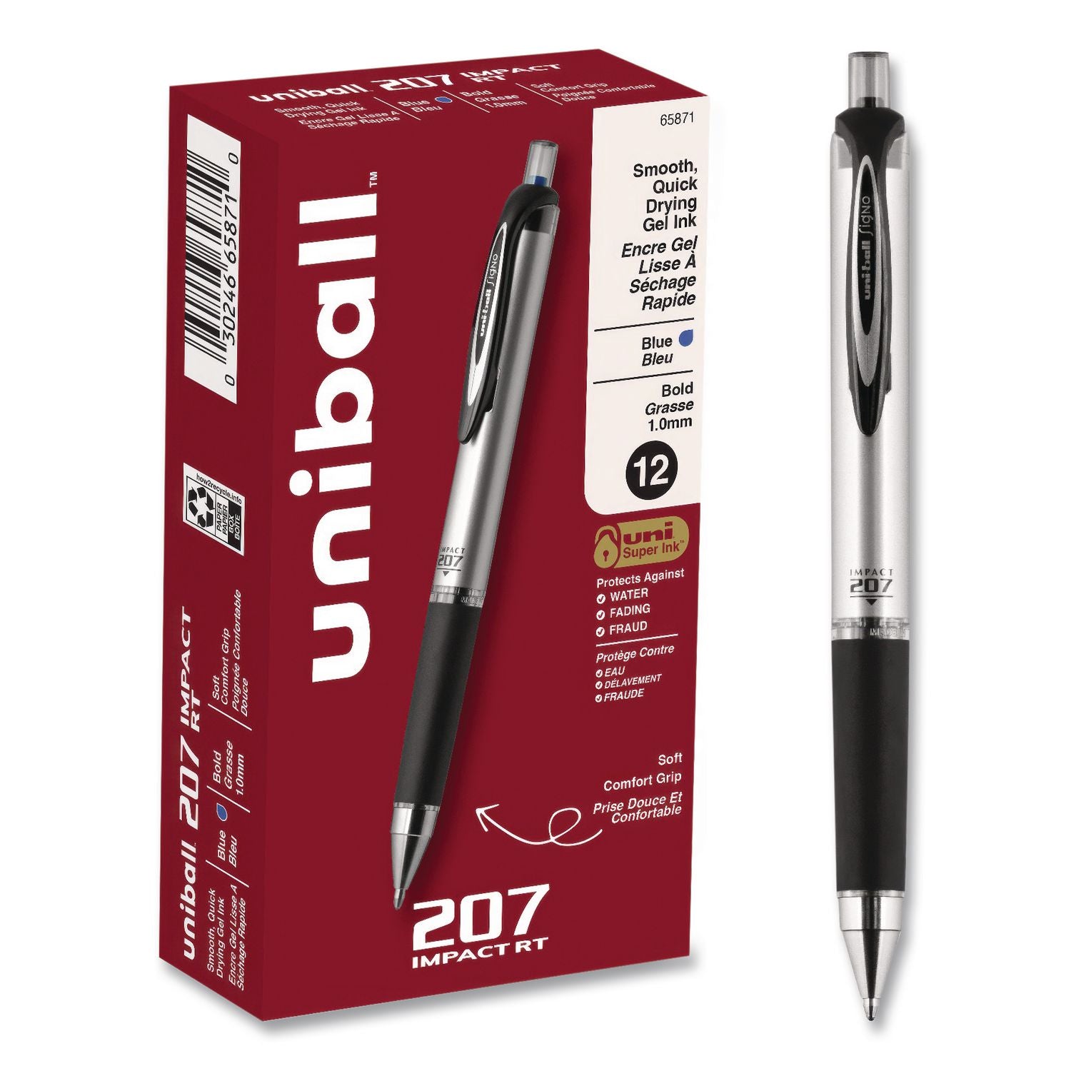 uni-ball - 207 Impact Roller Ball Retractable Gel Pen, Blue Ink, Bold, Sold as 1 EA