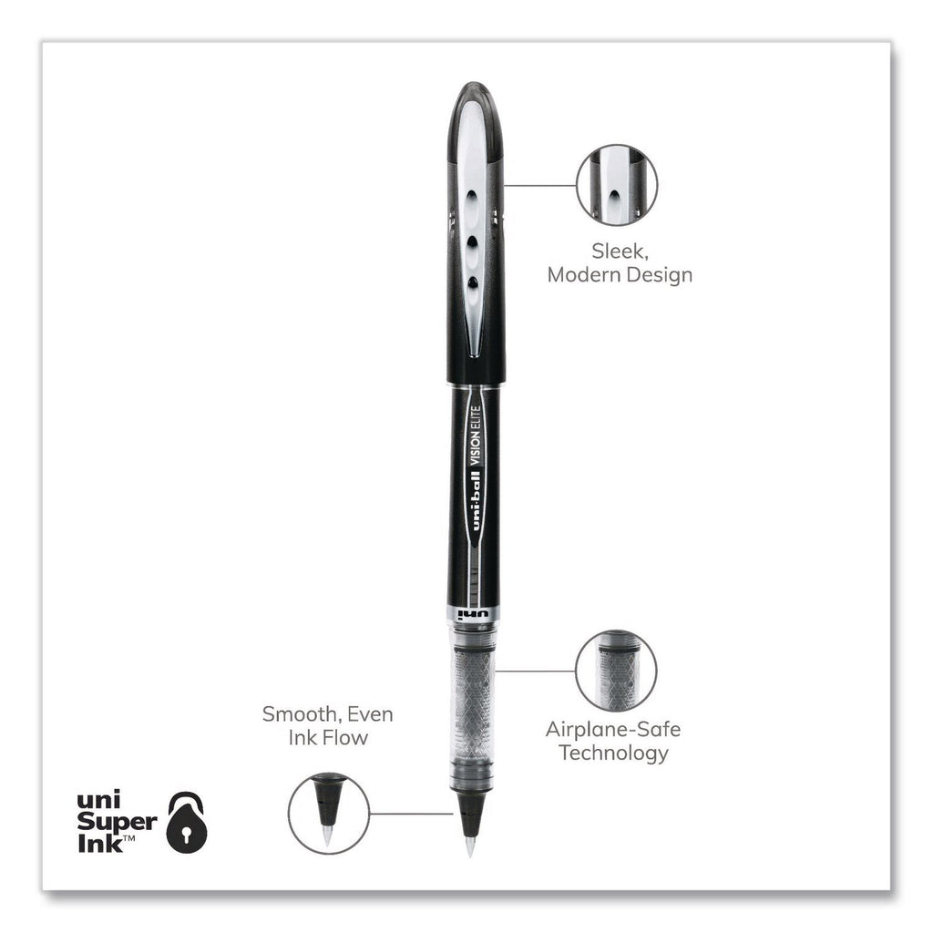VISION ELITE Hybrid Gel Pen, Stick, Extra-Fine 0.5 mm, Black Ink, Black/Clear Barrel