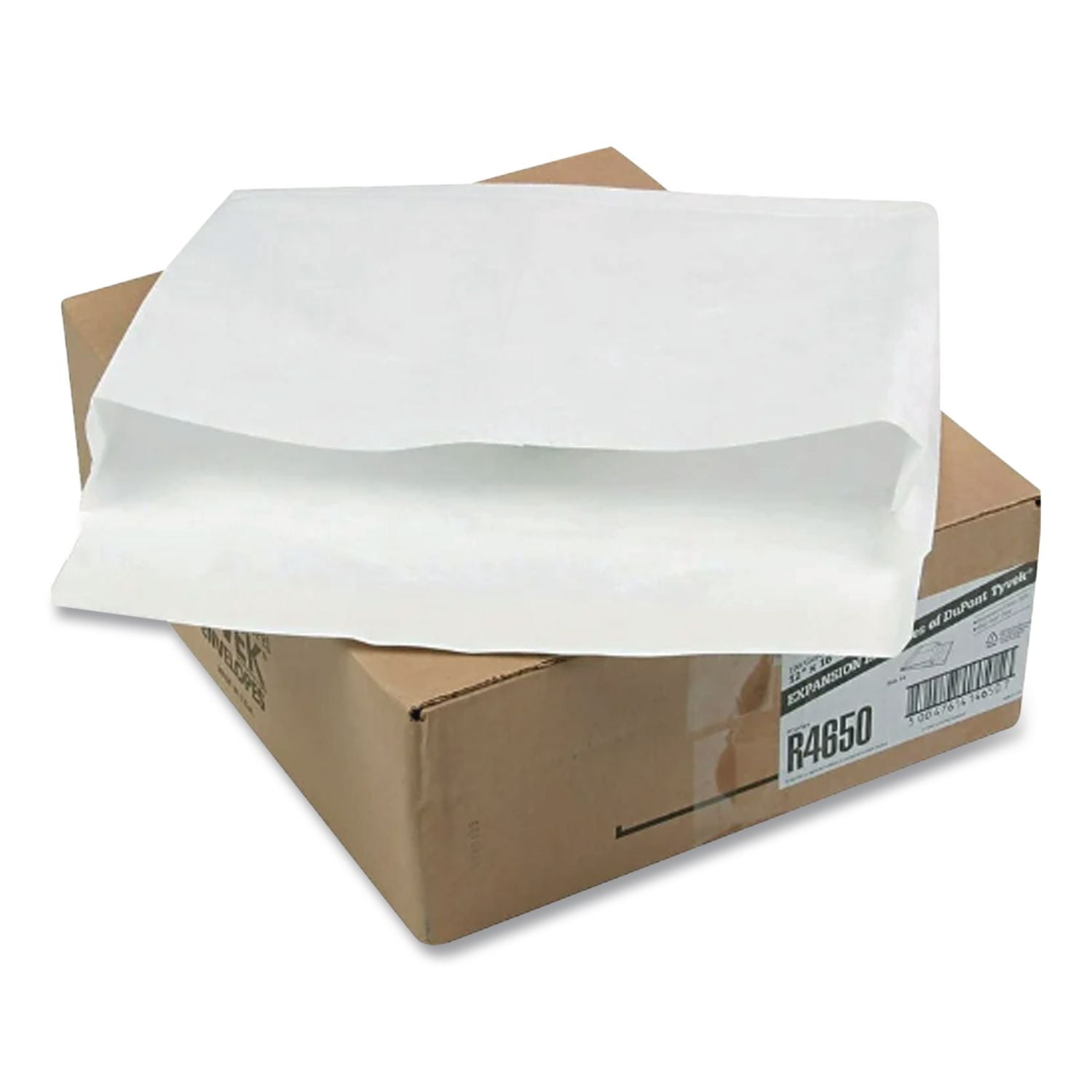 Lightweight 14 lb Tyvek Open End Expansion Mailers, #15 1/2, Square Flap, Redi-Strip Adhesive Closure, 12 x 16, White, 100/CT