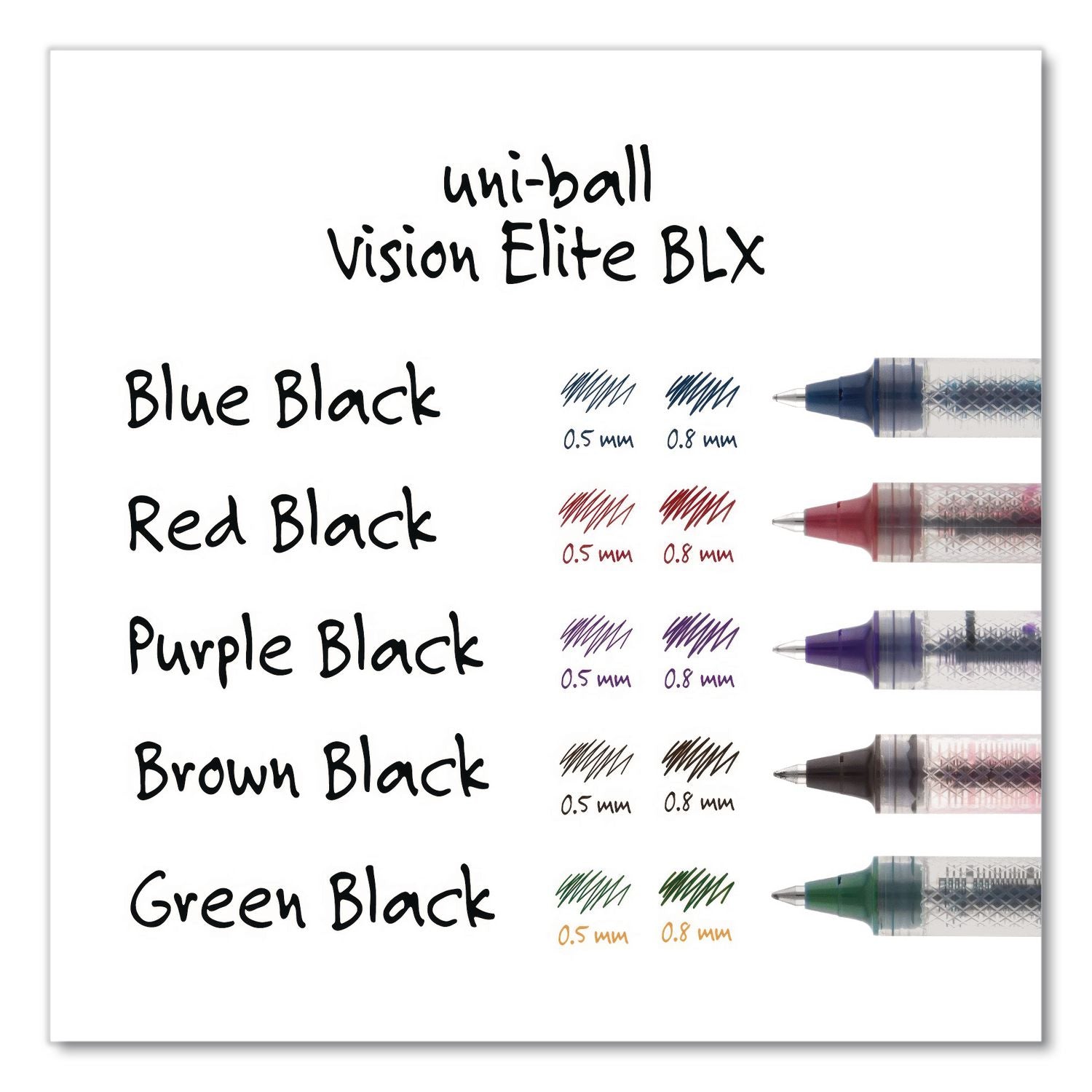 uniball Vision Elite BLX Rollerball Pen - Micro Pen Point - 0.5 mm Pen Point Size - Black/Blue Pigment-based Ink - 1 Dozen