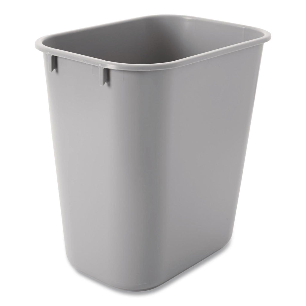 Deskside Plastic Wastebasket, Rectangular, 3.5gal, Gray