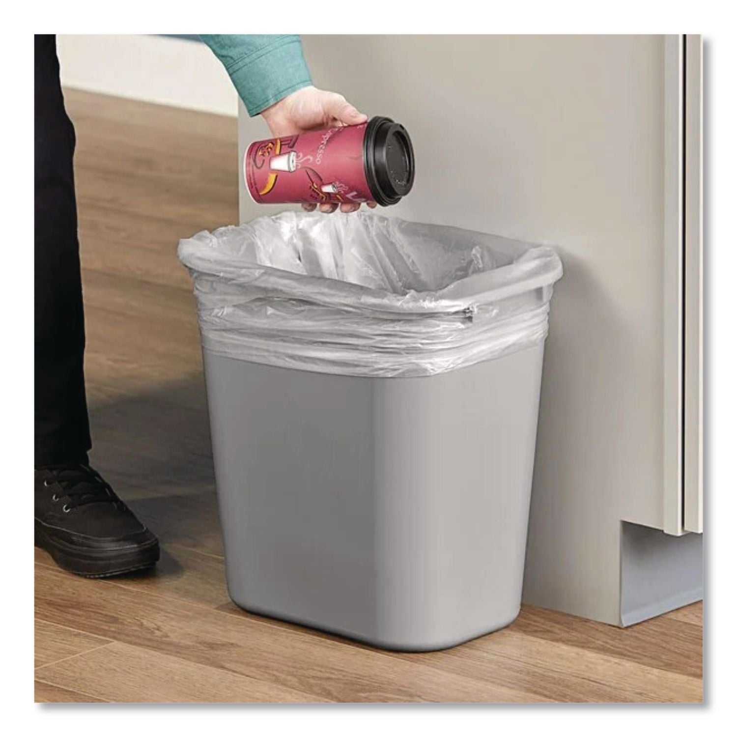 Deskside Plastic Wastebasket, Rectangular, 3.5gal, Gray