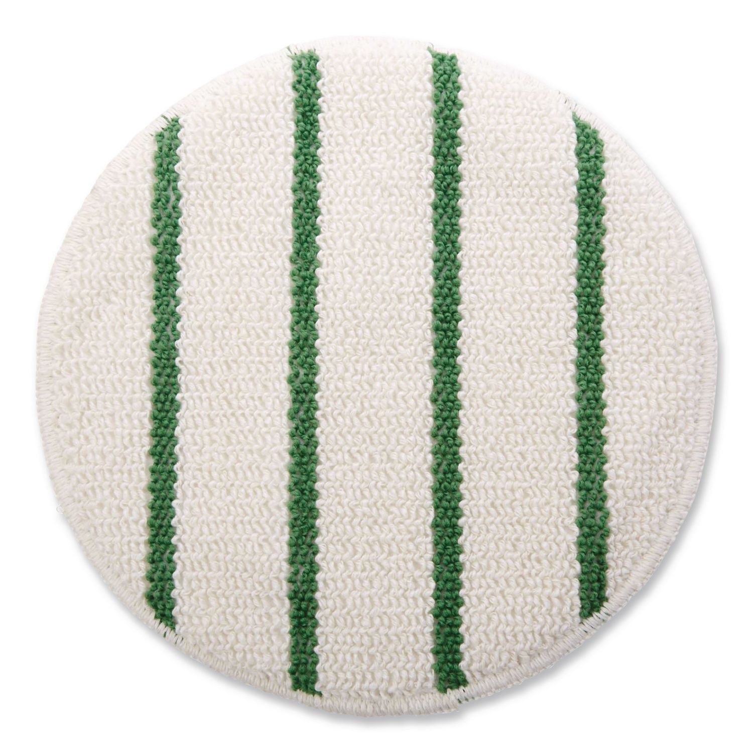 Low Profile Scrub-Strip Carpet Bonnet, 19" Diameter, White/Green, 5/Carton