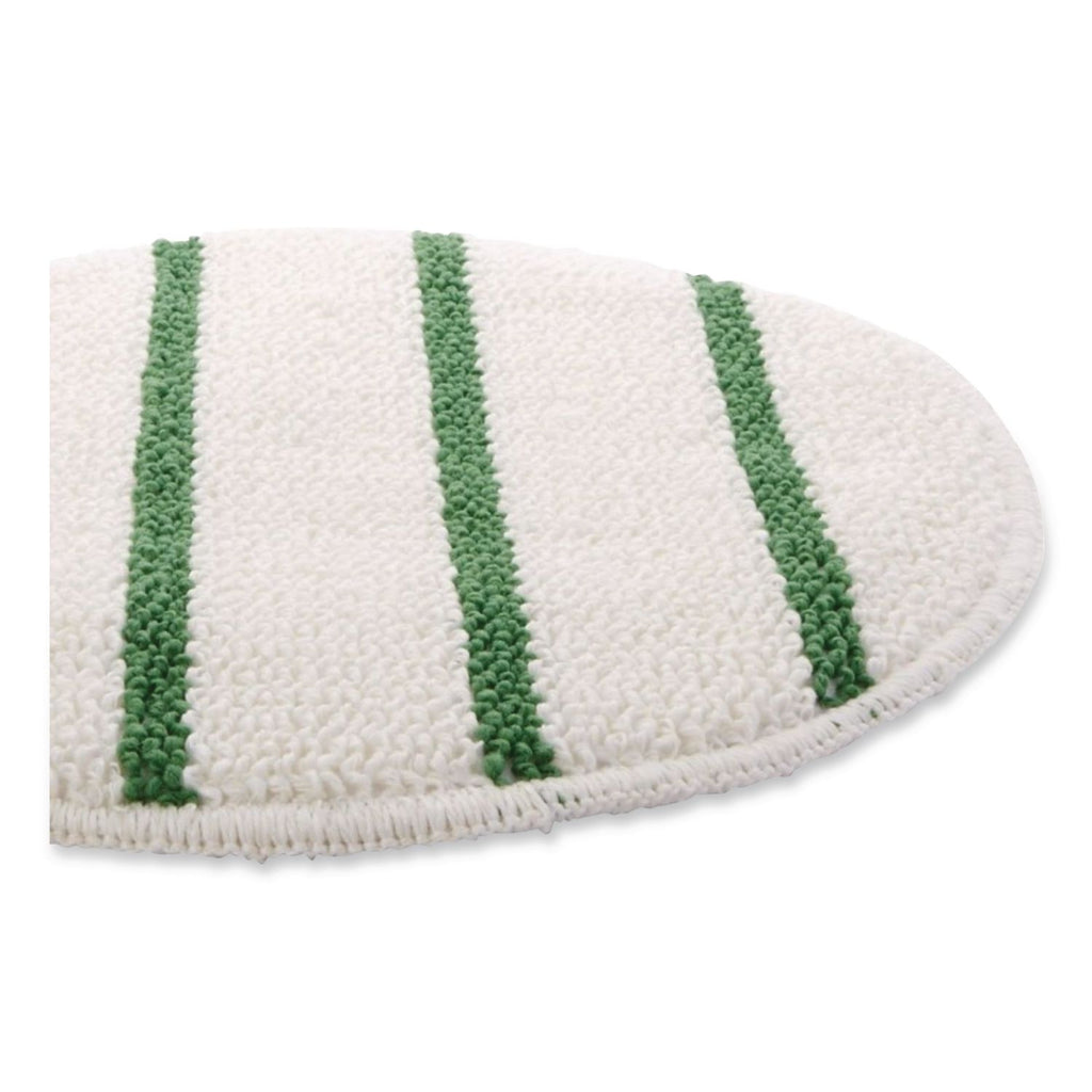 Low Profile Scrub-Strip Carpet Bonnet, 19" Diameter, White/Green, 5/Carton