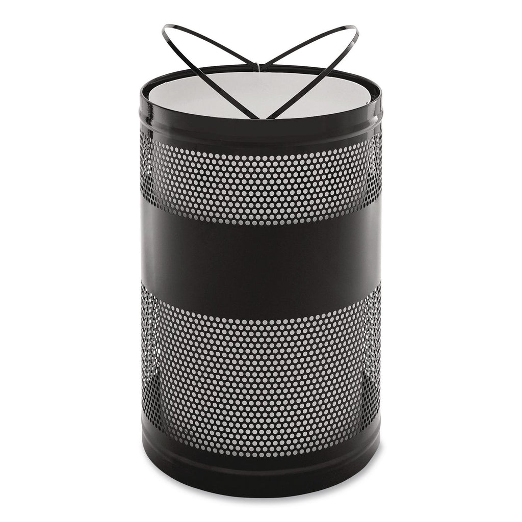 Classics Perforated Open Top Receptacle, 51 gal, Steel, Black