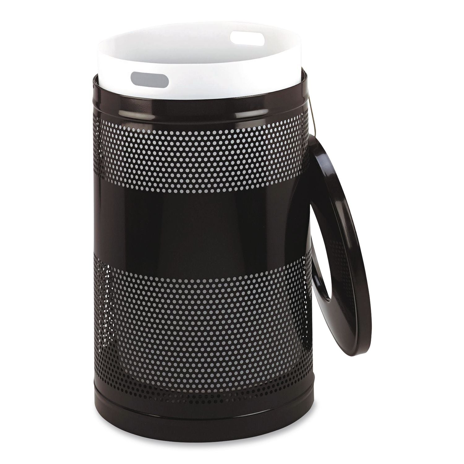 Classics Perforated Open Top Receptacle, 51 gal, Steel, Black