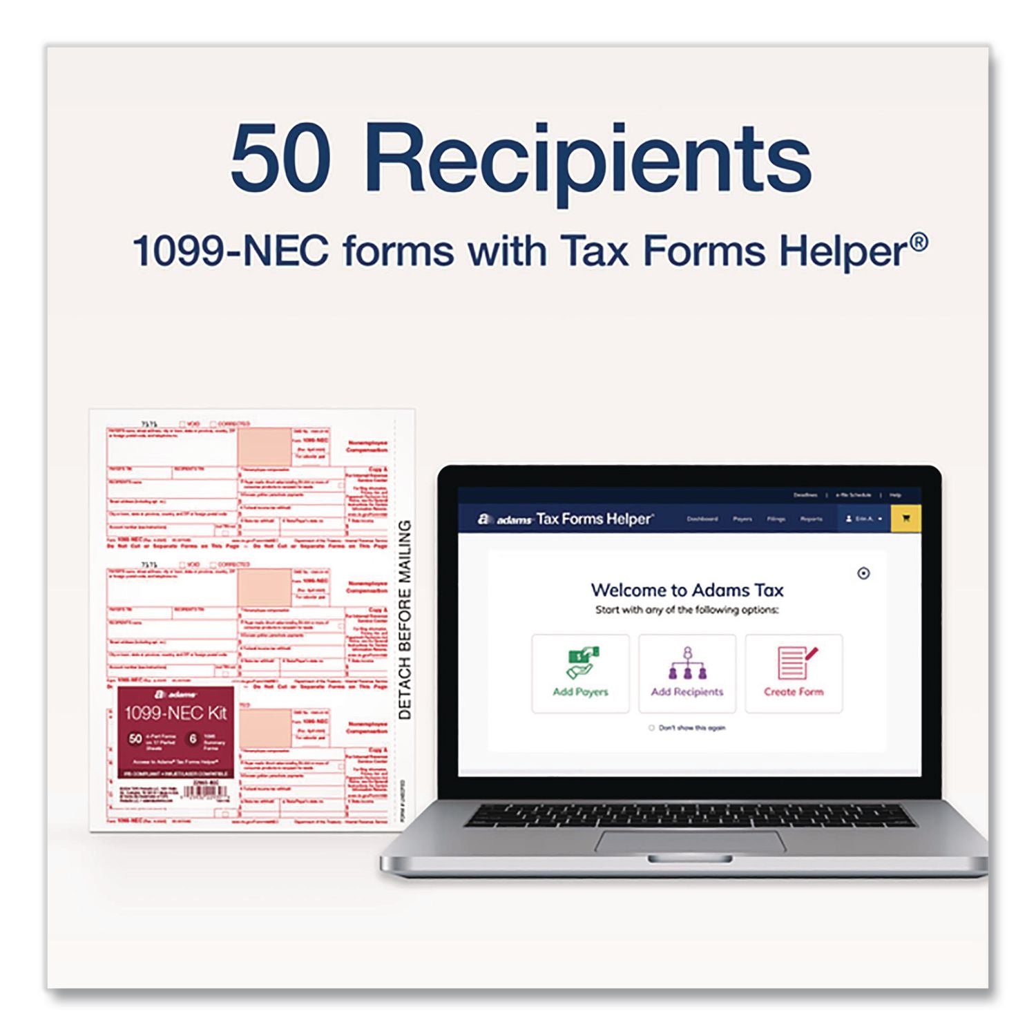 1099-NEC Tax Forms, Fiscal Year: 2023, Five-Part Carbonless, 8.5 x 3.5, 3 Forms/Sheet, 50 Forms Total