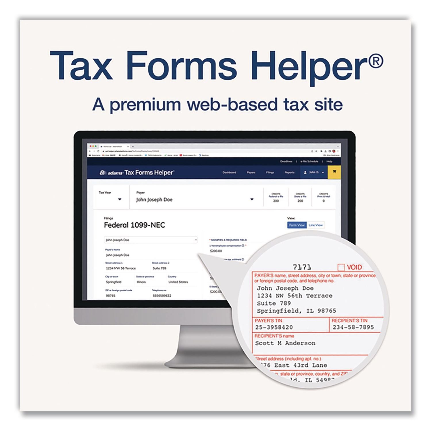 1099-NEC Tax Forms, Fiscal Year: 2023, Five-Part Carbonless, 8.5 x 3.5, 3 Forms/Sheet, 50 Forms Total