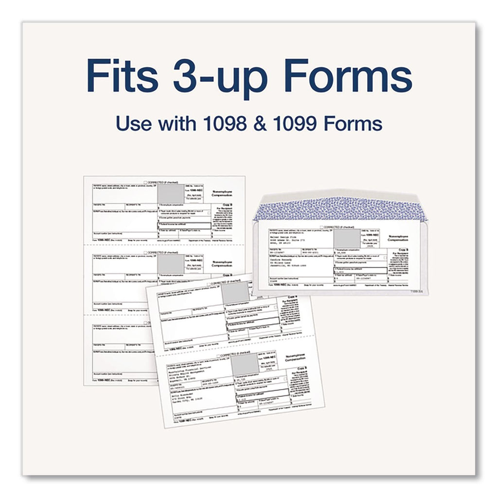 1099 Double Window Envelope, Commercial Flap, Gummed Closure, 3.75 x 8.75, White, 24/Pack