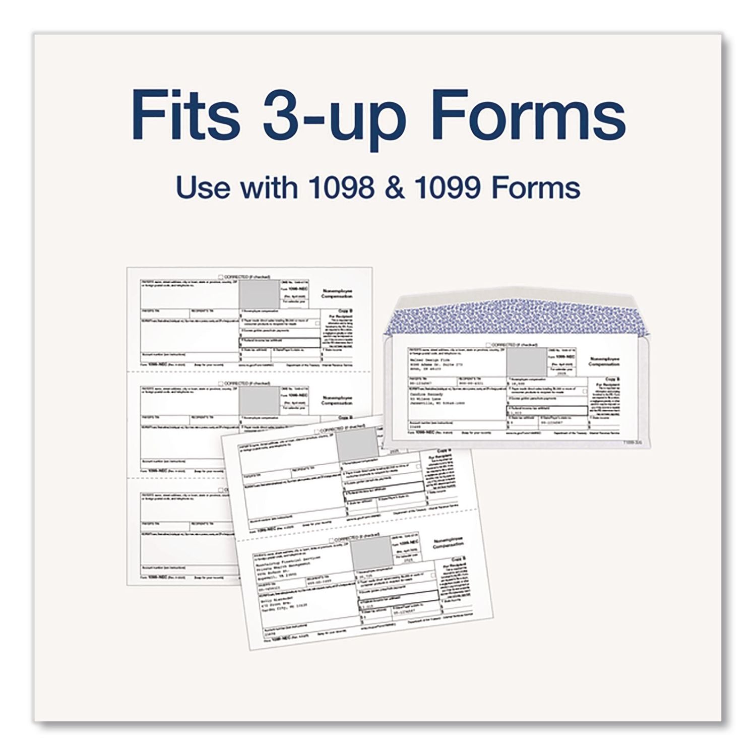 1099 Double Window Envelope, Commercial Flap, Gummed Closure, 3.75 x 8.75, White, 24/Pack