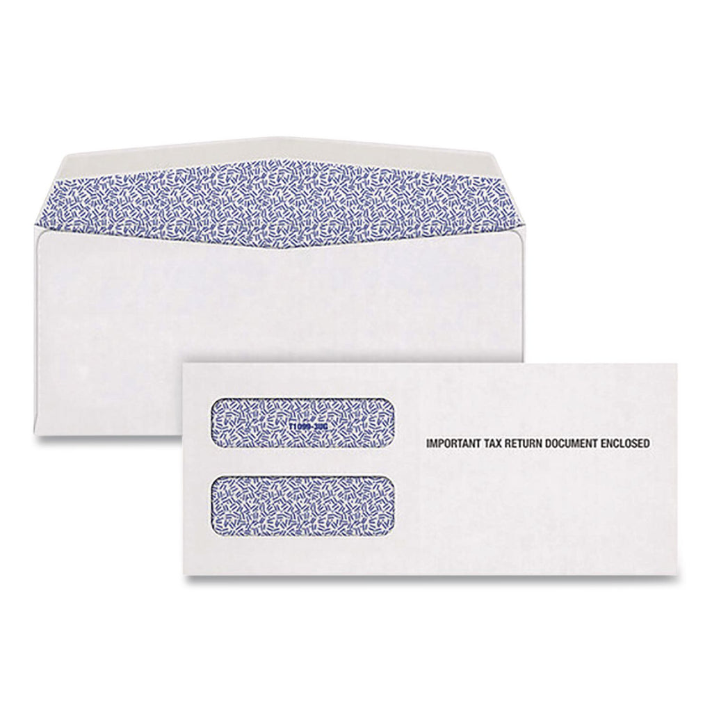 1099 Double Window Envelope, Commercial Flap, Gummed Closure, 3.75 x 8.75, White, 24/Pack