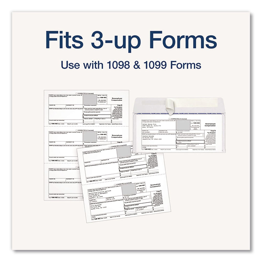 1099 Double Window Envelope, Commercial Flap, Self-Adhesive Closure, 3.75 x 8.75, White, 24/Pack