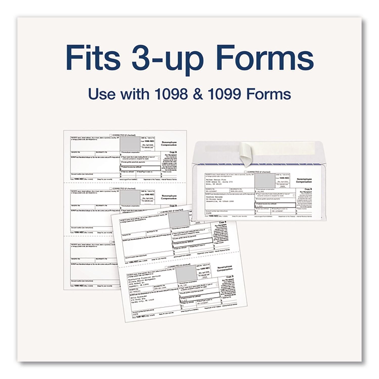 1099 Double Window Envelope, Commercial Flap, Self-Adhesive Closure, 3.75 x 8.75, White, 24/Pack