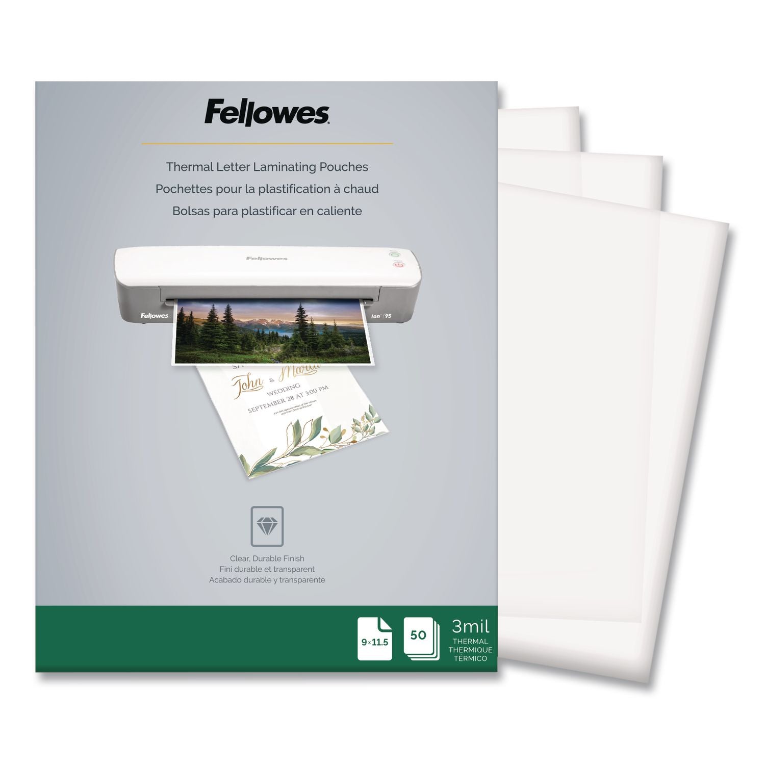 Thermal Laminating Pouches, 3 mil, 9" x 11.5", Matte Clear, 50/Pack