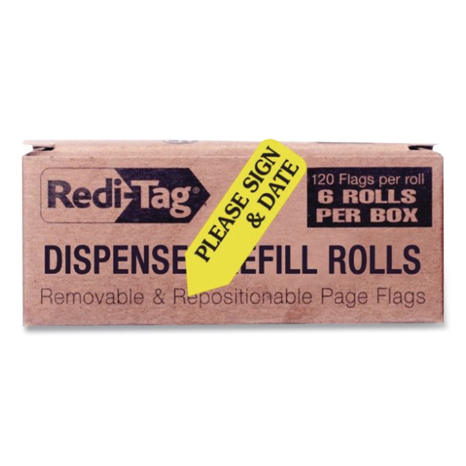Arrow Message Page Flag Refills, "Please Sign and Date", Yellow, 120/Roll, 6 Rolls