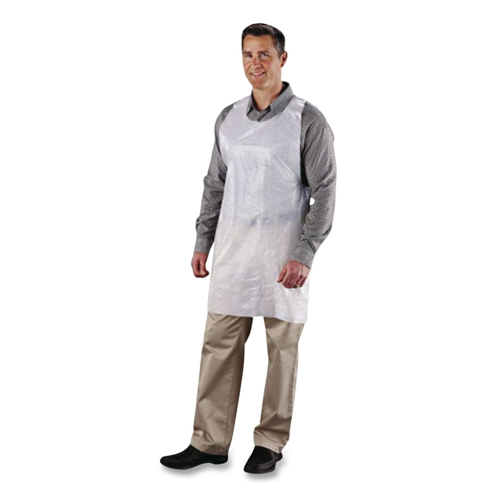 Poly Apron, 24 x 42, One Size Fits All, White, 100/Pack, 10 Packs/Carton