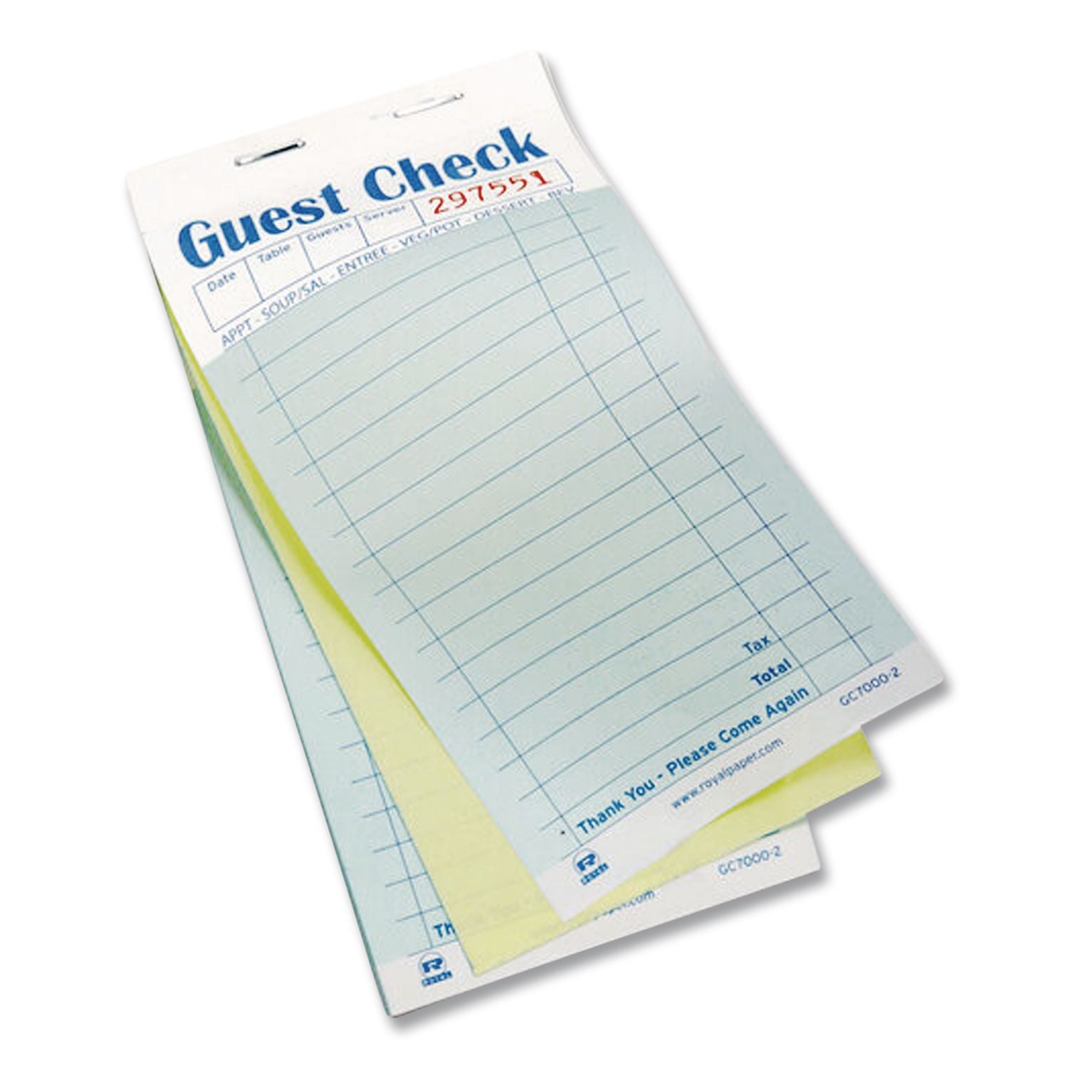 Guest Check Pad, 17 Lines, Two-Part Carbon, 3.5 x 6.7, 50 Forms/Pad, 50 Pads/Carton