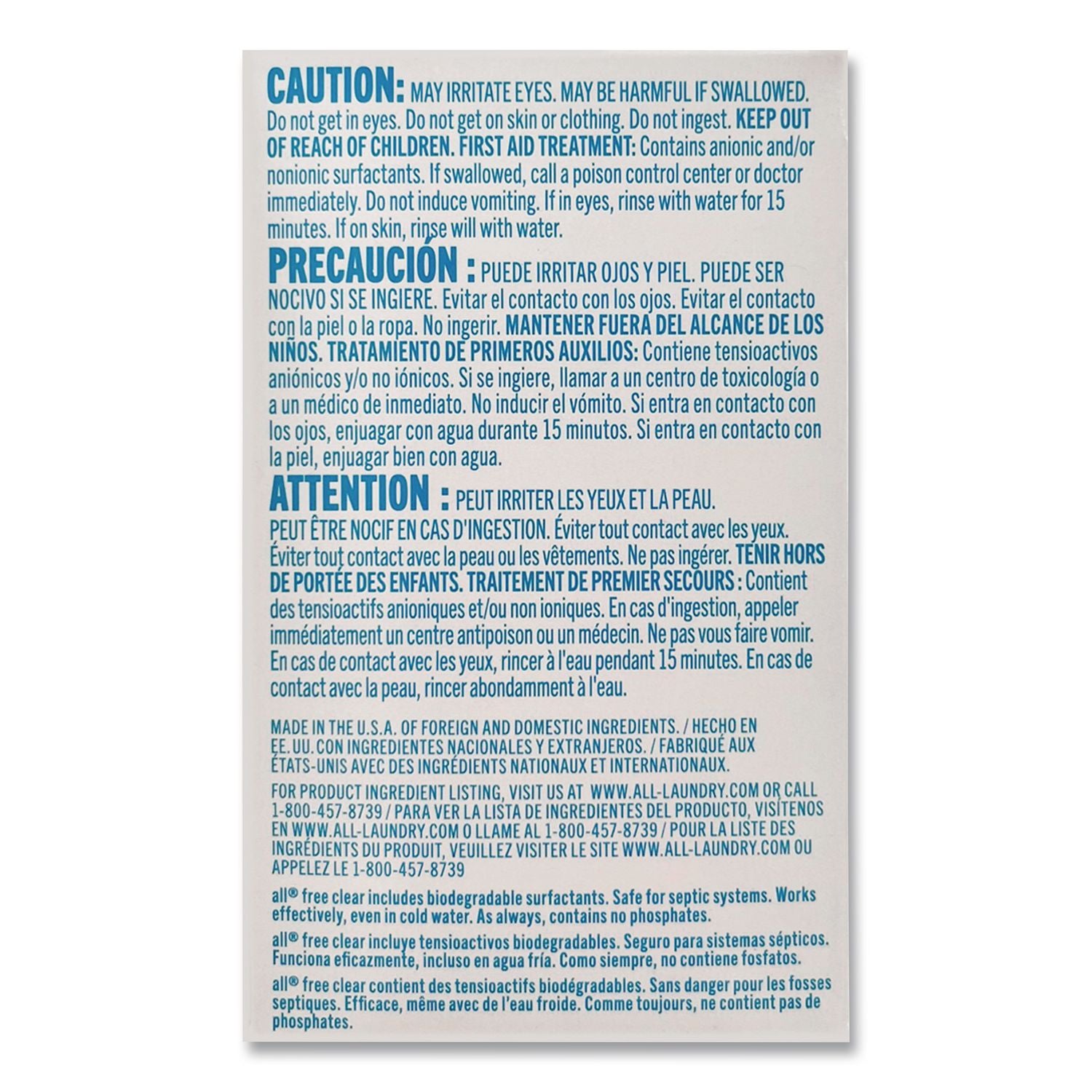 Free Clear HE Liquid Laundry Detergent, Unscented, 1.6 oz Vend-Box, 100/Carton