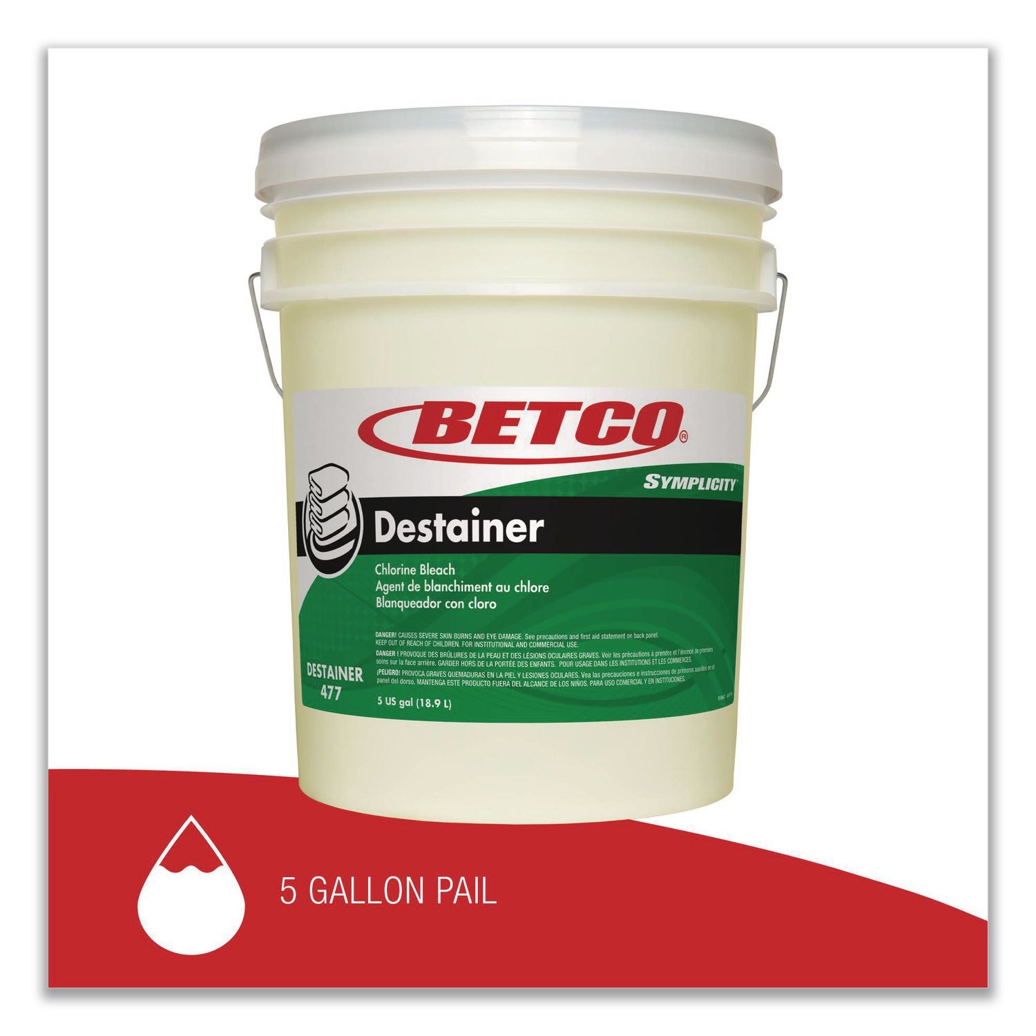 Betco Symplicity Destainer, 640 Oz Pail, Amber - Ready-To-Use - 864 oz (54 lb) - 1 Each - Unscented, Stain Resistant, Spill Resistant - Amber, Orange