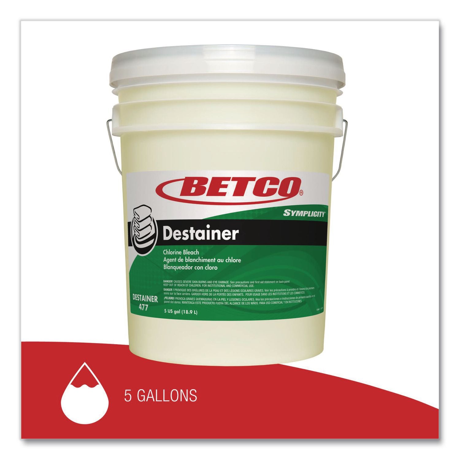 Betco Symplicity Destainer, 640 Oz Pail, Amber - Ready-To-Use - 864 oz (54 lb) - 1 Each - Unscented, Stain Resistant, Spill Resistant - Amber, Orange