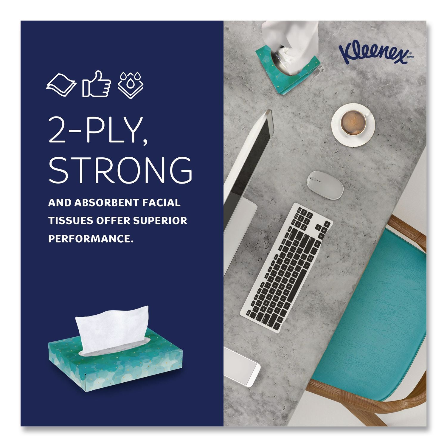 White Facial Tissue Junior Pack, 2-Ply, 48 Sheets/Box, 64 Boxes/Carton