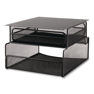 Onyx Hanging Organizer with Drawer, Under Desk Mount, 3 Compartments, Steel Mesh, 12.33 x 10 x 7.25, Black